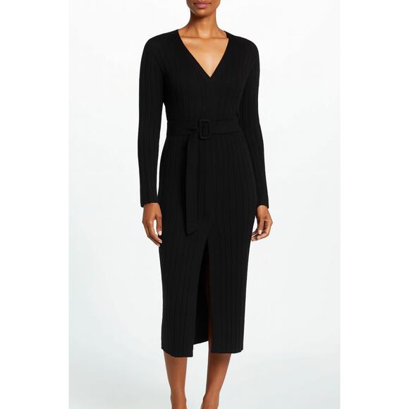 STITCHDROP Women's Tied To You Belted Midi Sweater Dress Medium Black NWT - Picture 1 of 10